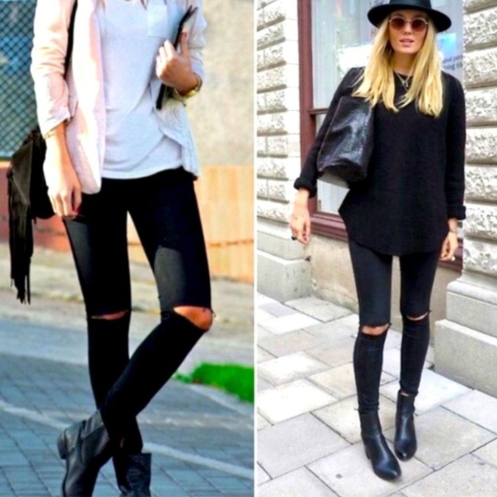 Zara Skinny High-Rise Distressed Jeans Rippd Knees